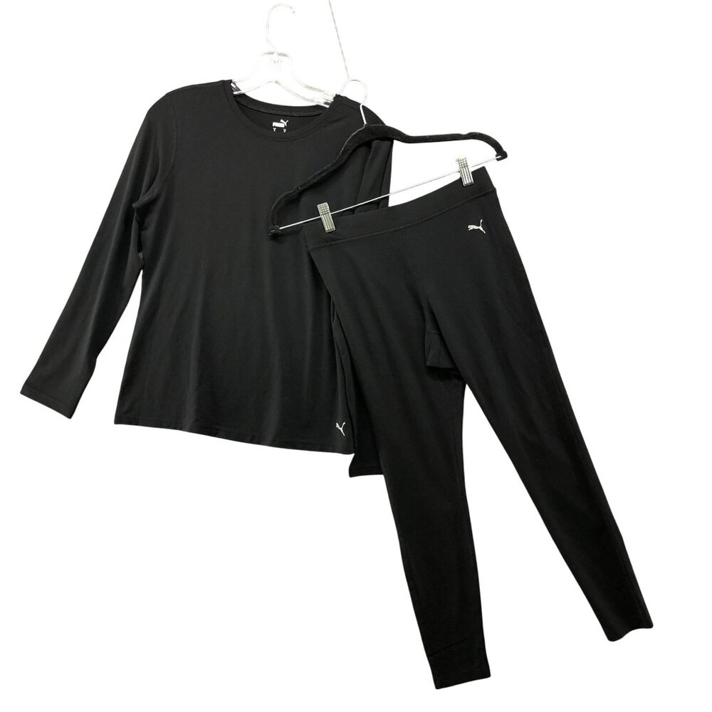 Puma Active 2 Piece BUNDLE Womens S Black Leggings Long Sleeve T Shirt‎ Gym